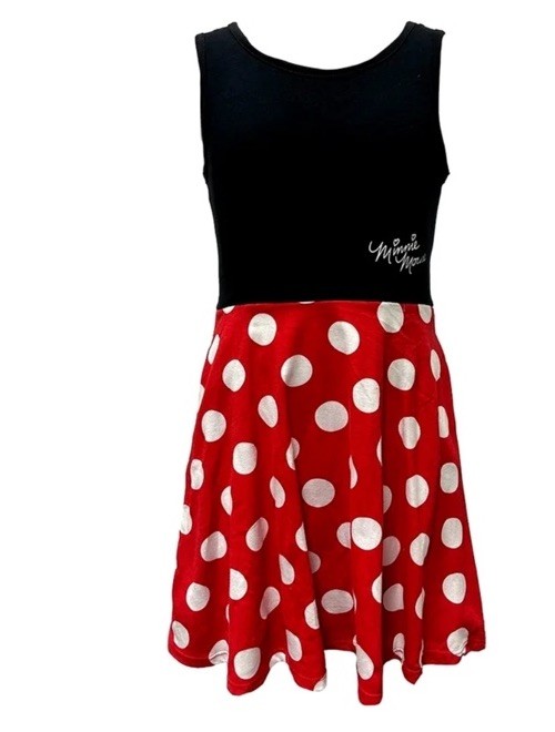 Disney Minnie Mouse Fit & Flare Dress Polka Dot Red/White Black Sleeveless S