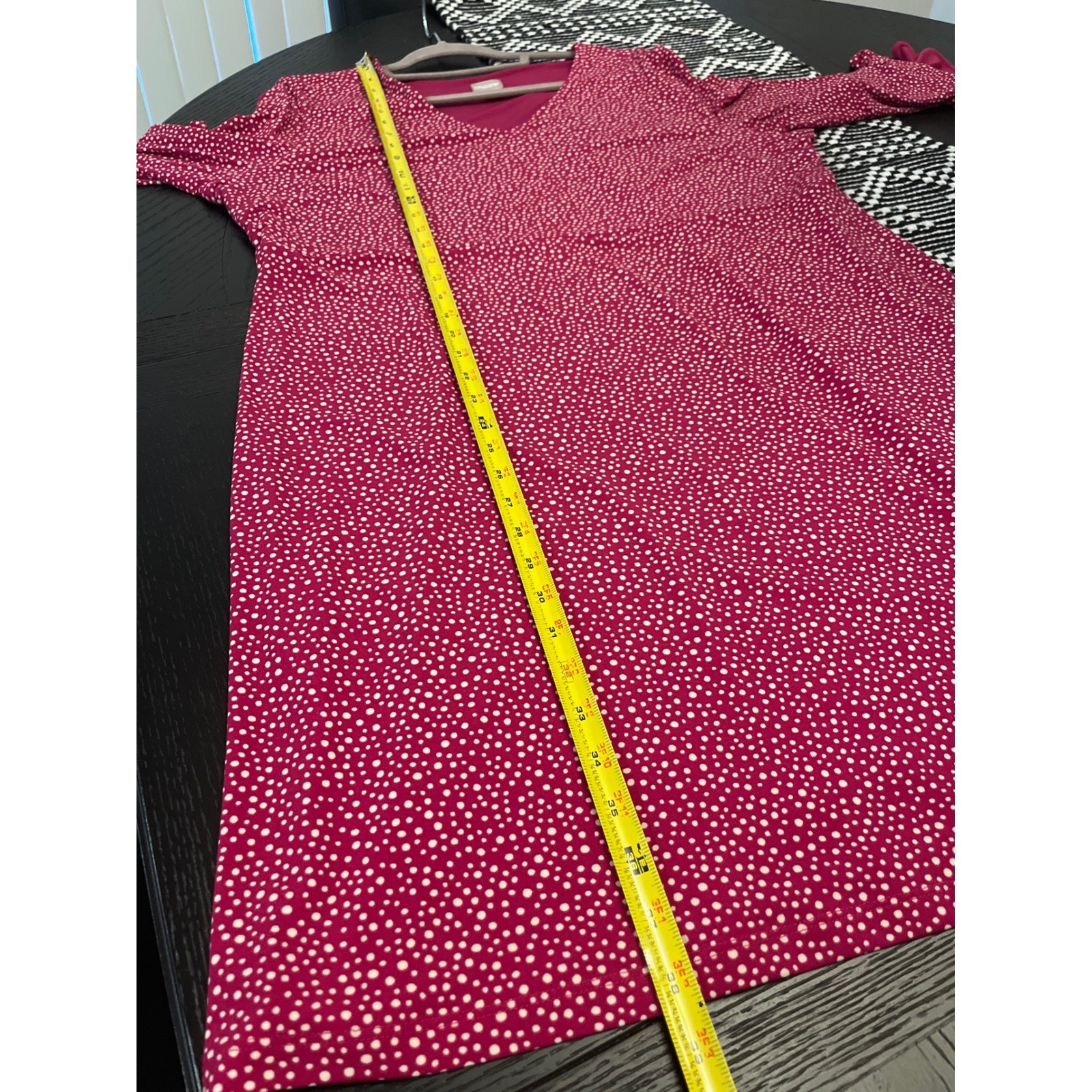 Chicos Raspberry Pink Polka Dot V-Neck Bell Sleeve Shift Dress Size 3 XL 16/18
