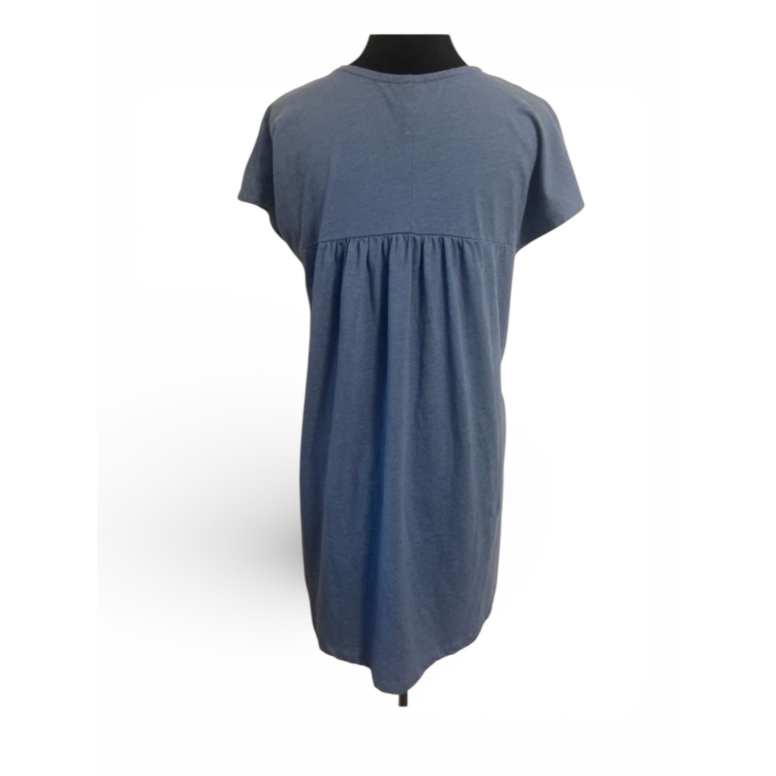 GAP Womens Blue Embroidered Split Neck Short Sleeve Cotton Blend Shift Dress S