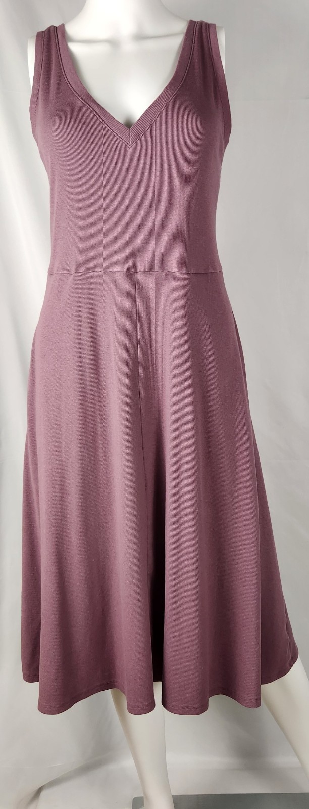Jersey Knit Mauve Minimalist/Classic/Neutral Midi Ribbed Tank Dress L