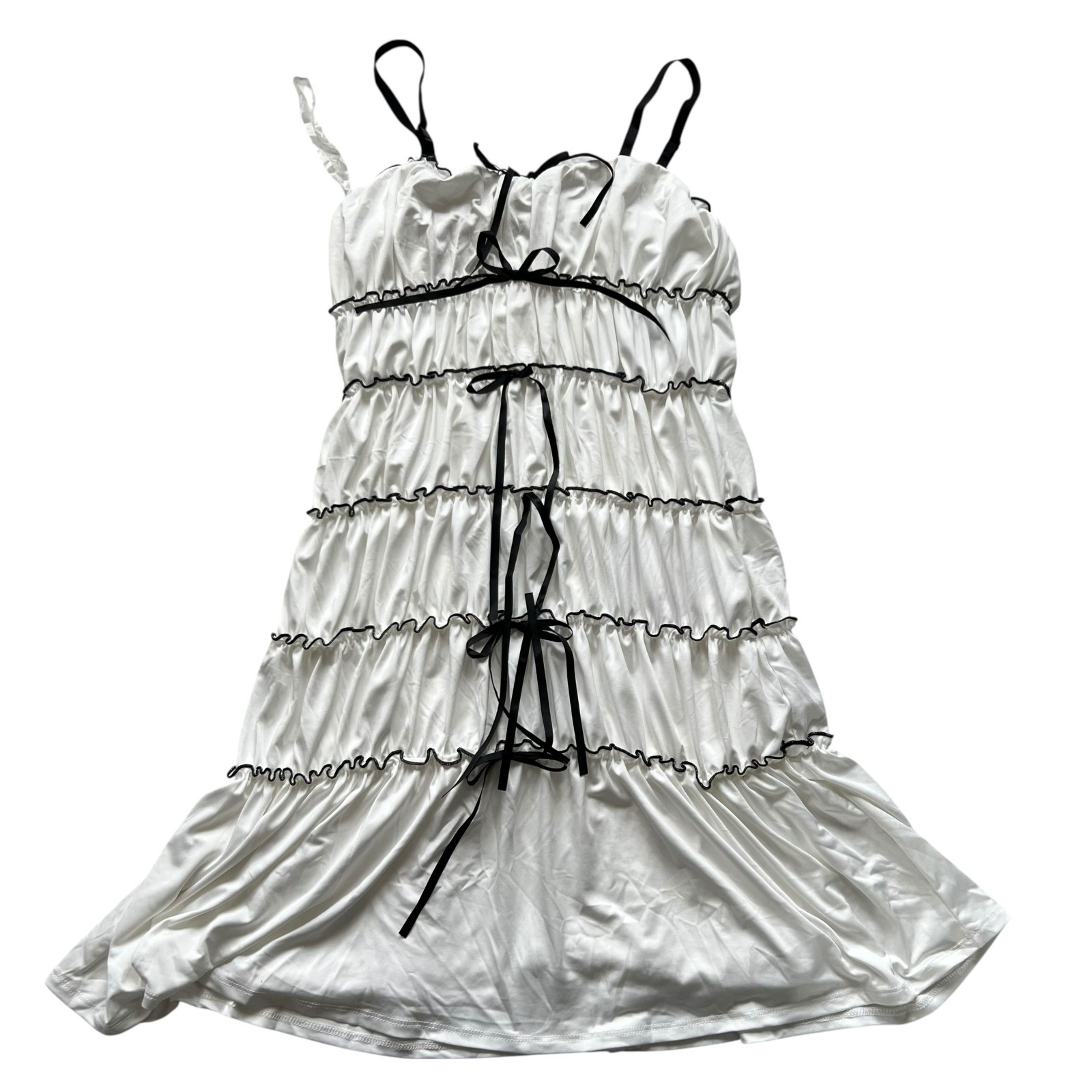 Madden Girl tiered mini dress large white black stripes trim ruffles bows short