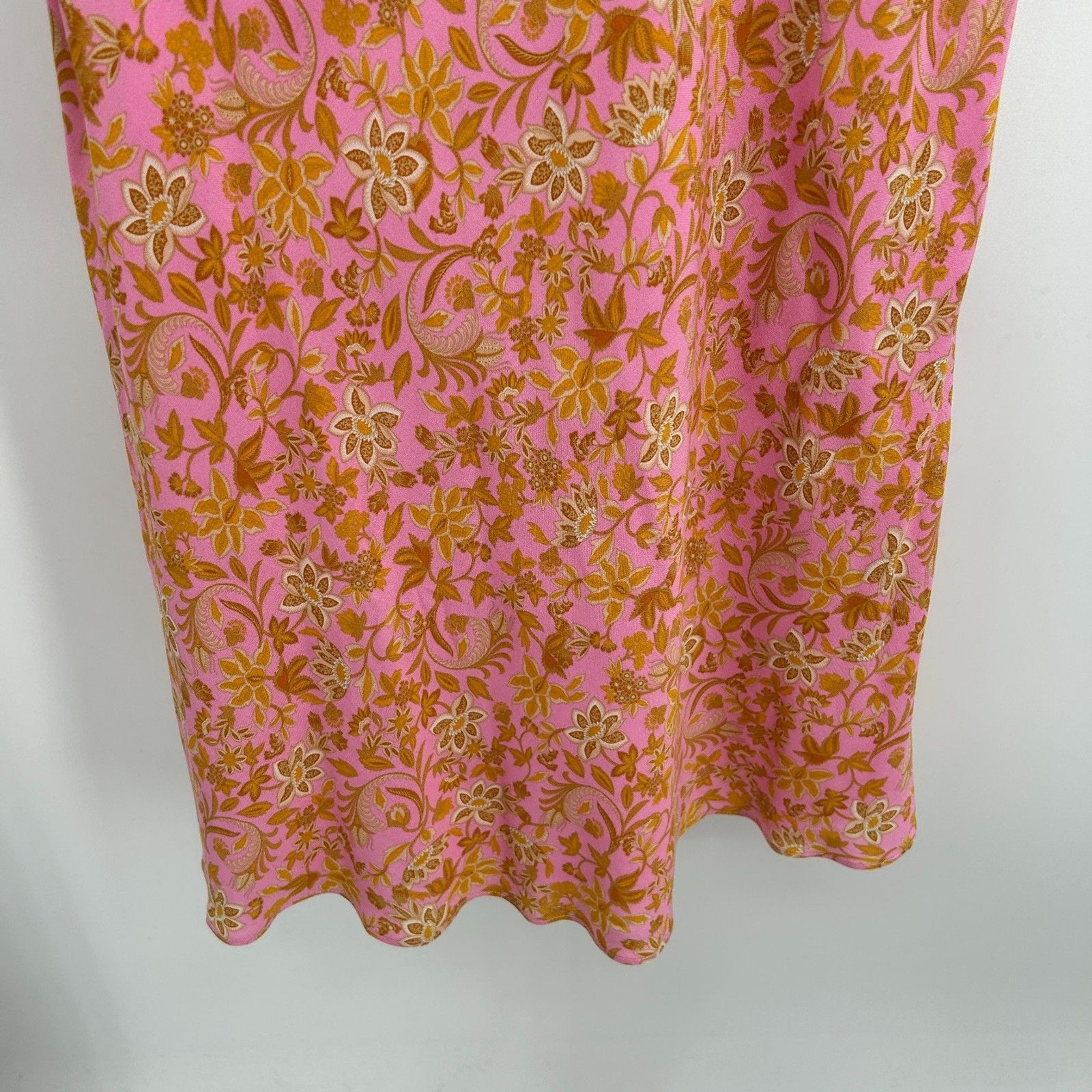 FORTUNATE ONE Pink Peach Floral Print Pleated Midi Spring Slip Dress Size Medium