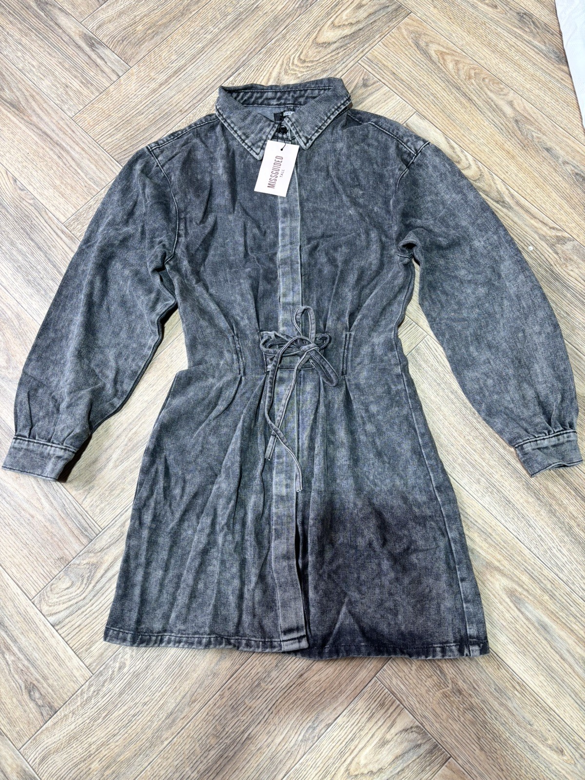 Missguided Charcoal Grey Denim Corset Belt Dress Lace-Up – UK 10
