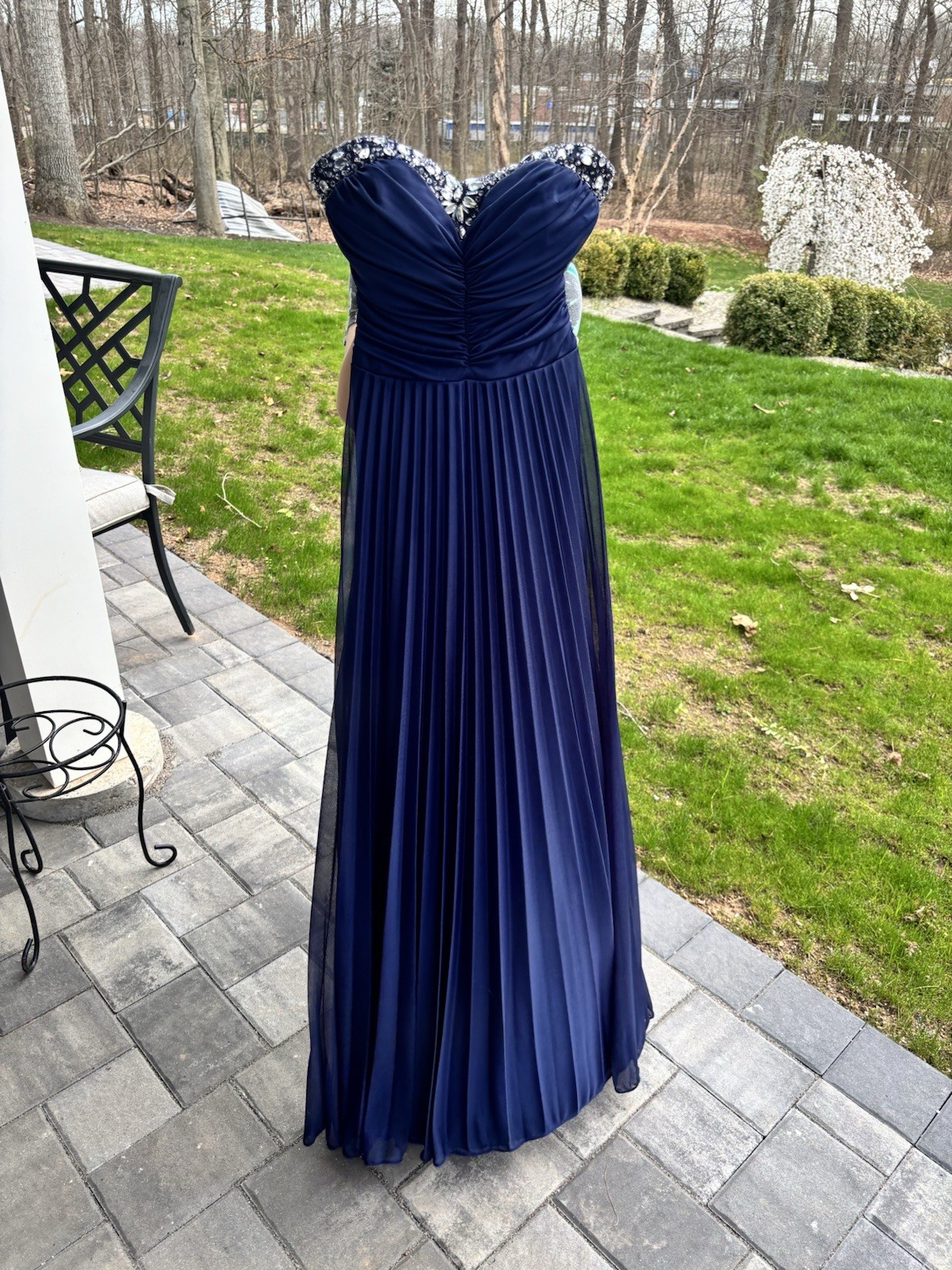 Navy Blue Strapless Rhinestone Prom Wedding Guest Dress Size 5/6