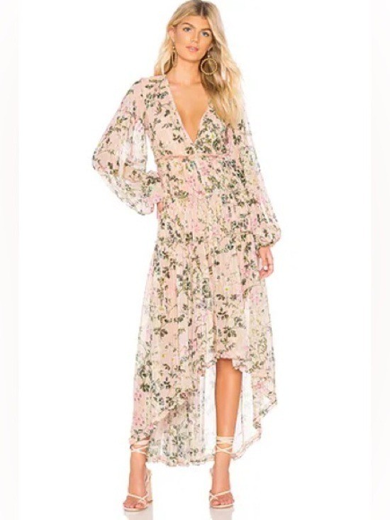 Rococo Sand Floral Tiered Maxi Dress in Blush Size M