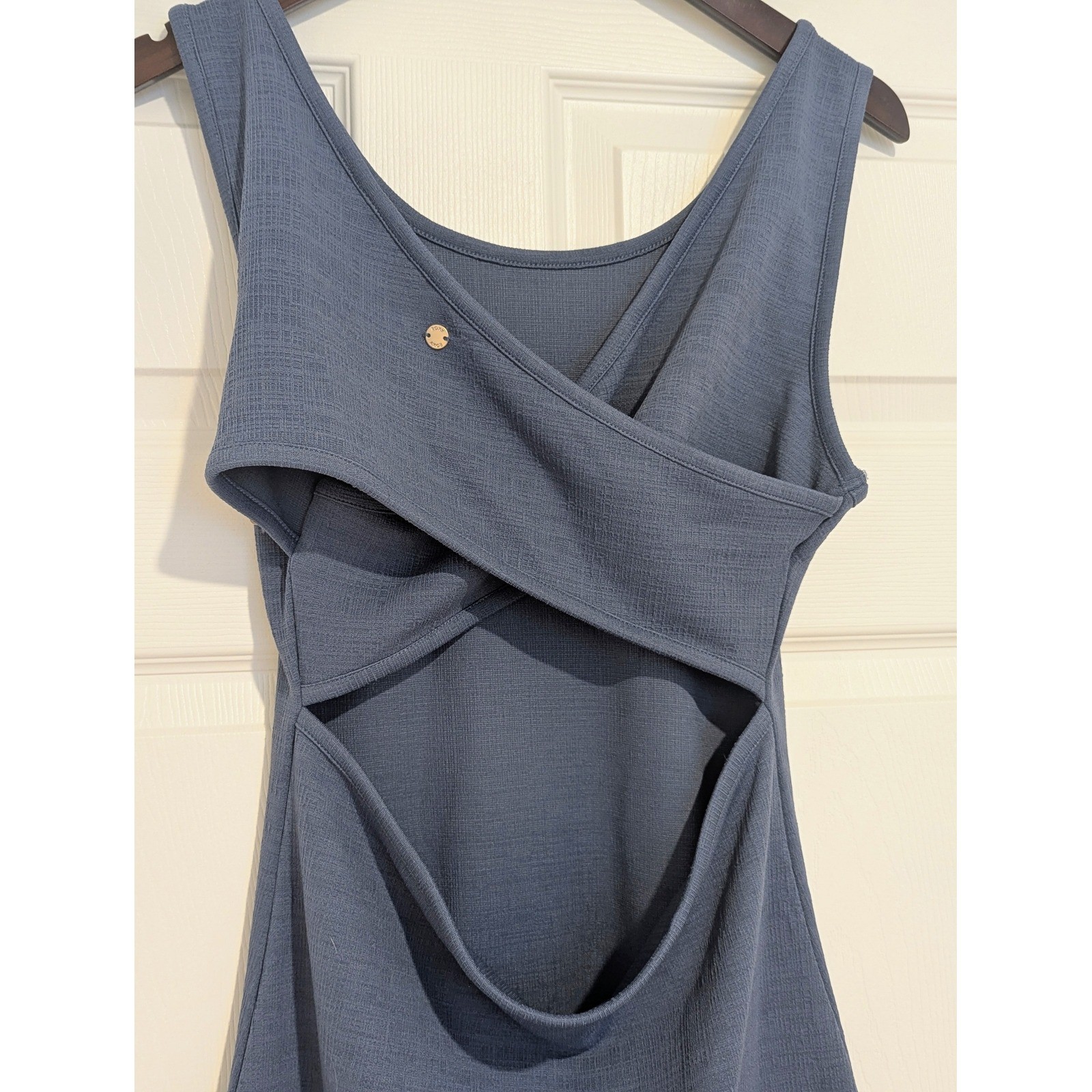 Roxy Blue Textured Knit Crossover Back Cutout Mini Tank Dress Womens Large