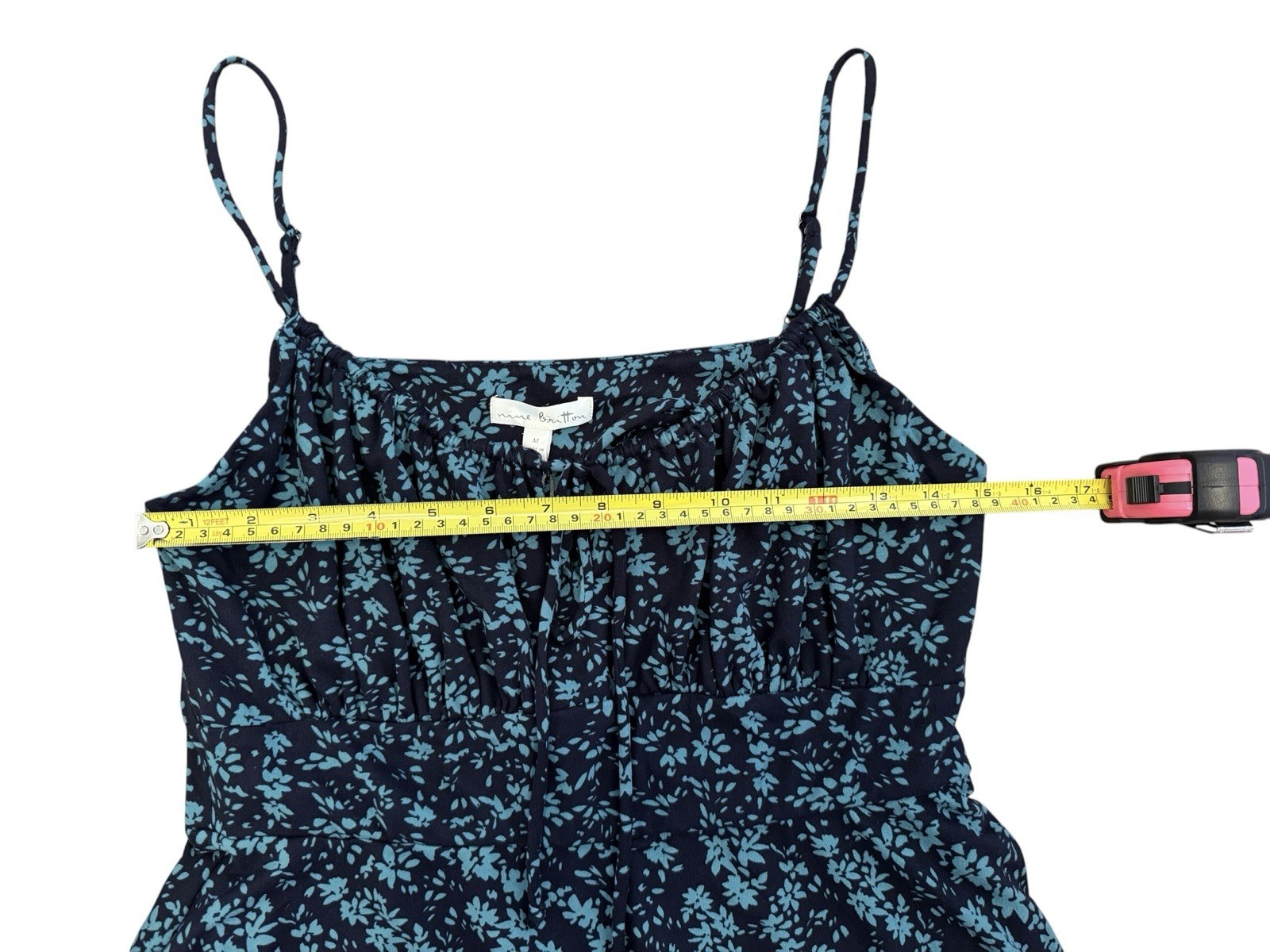 Nine Britton Women’s Floral Mini Dress Medium Adjustable Strap Tie Front Pockets