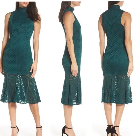 Ali & Jay All The Way Up Pine Green Lace Midi Dress XS