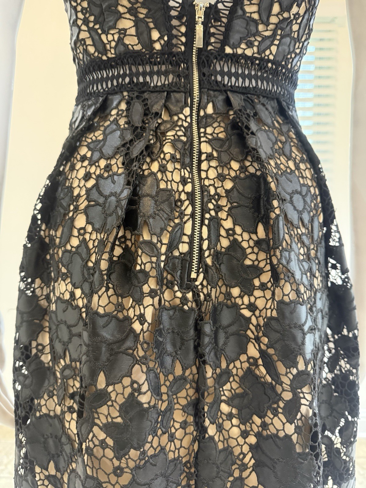 Romeo & Juliet Couture Black and Nude Floral Eyelet Lace Illusion Dress SizeS