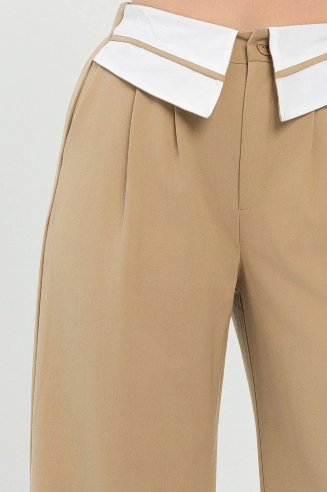 Front Button Fold-over Inside Zipper Pants – Women’s Clothing