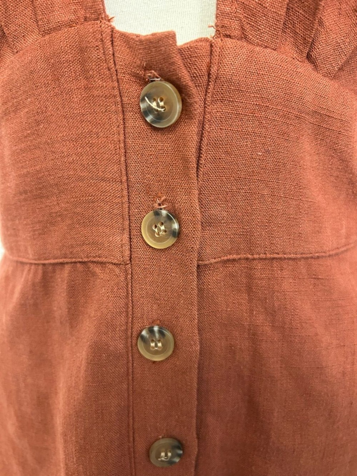 Charlie Holiday Rust Button Down Plunge Neckline Midi Dress Linen Size 2