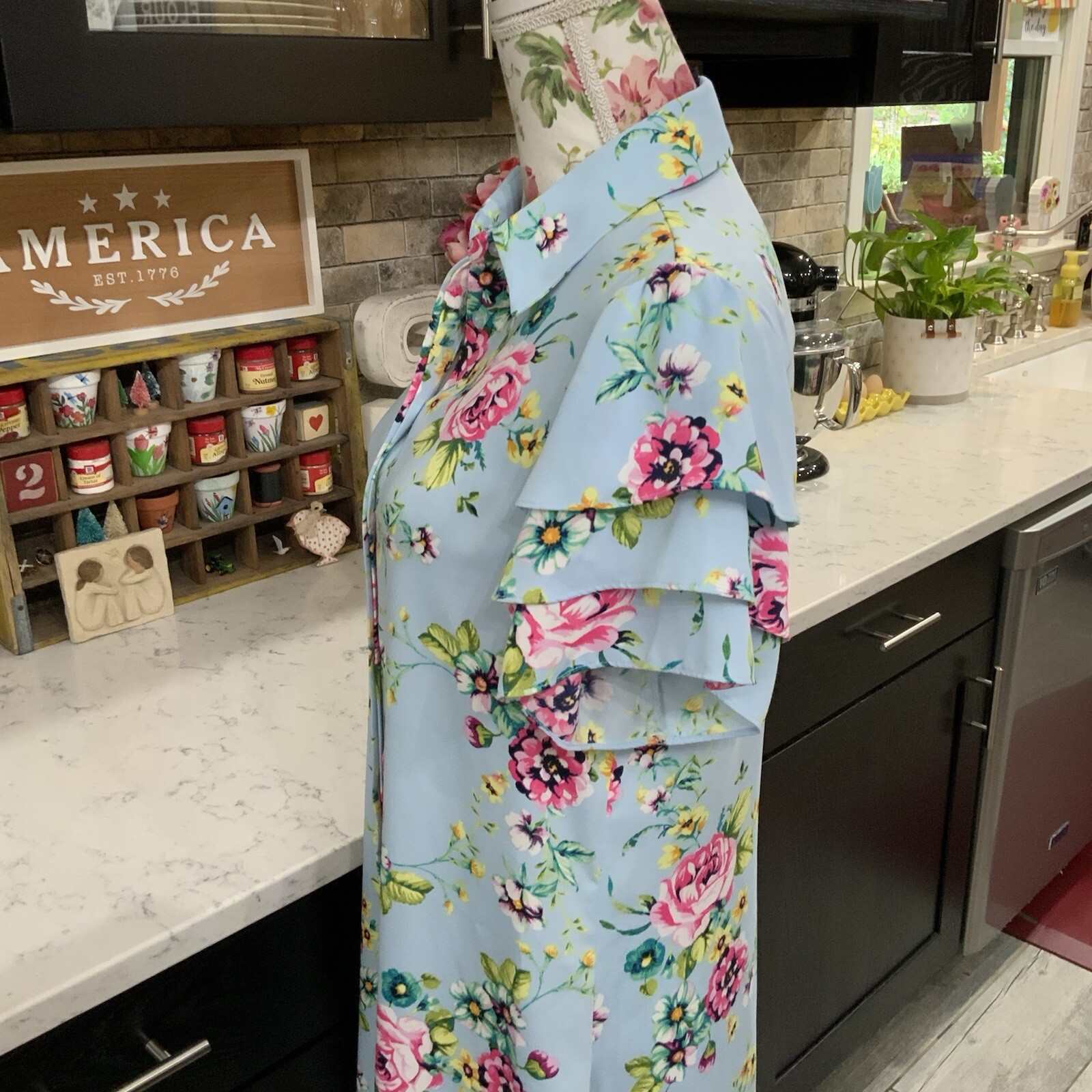Laundry by Shelli Segal Size Small Floral Hidden Button Front Shirt Dress Blue