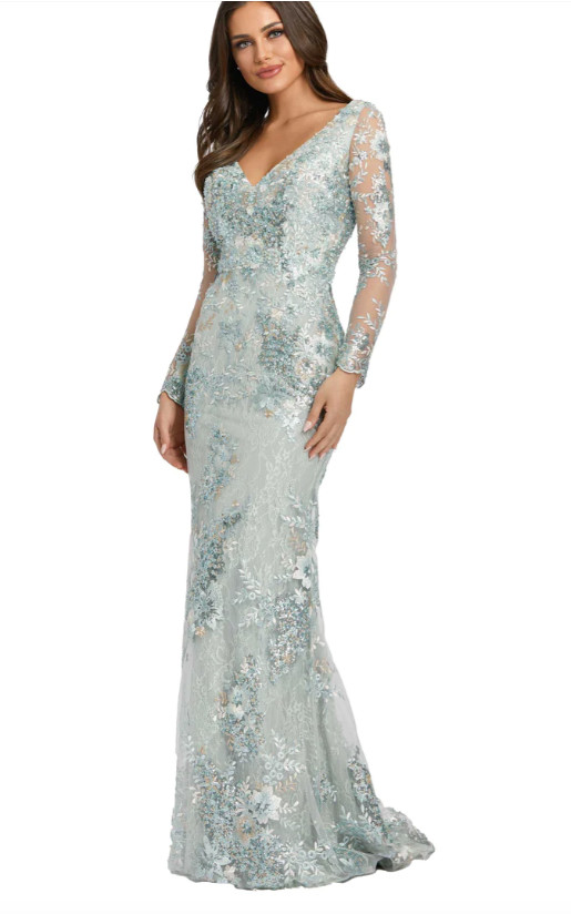 MAC DUGGAL 67539 EMBELLISHED V-NECK ILLUSIONS SEAMIST GOWN sz 16