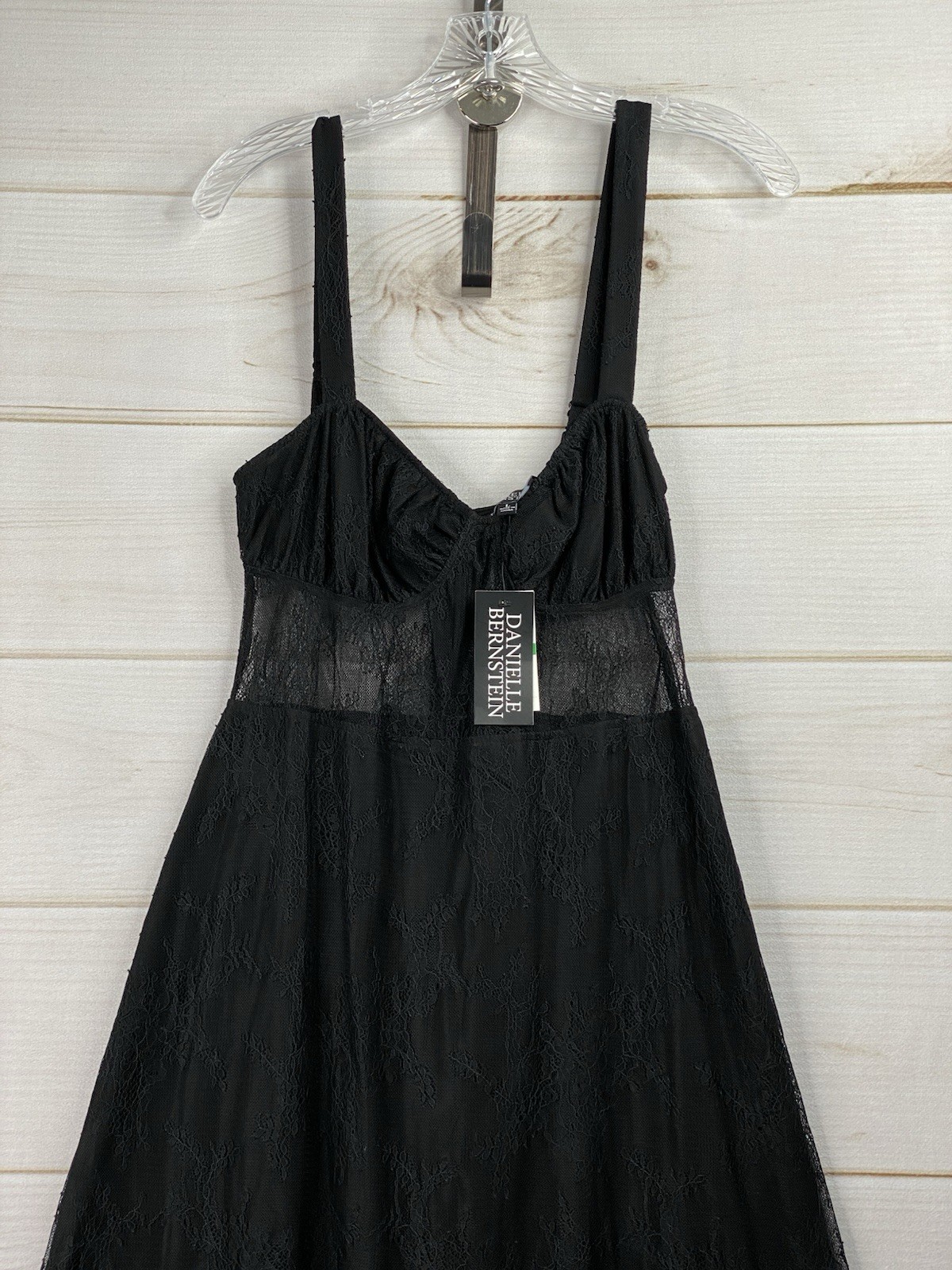 Danielle Bernstein Lace Dress Sz L Black Semi Sheer Sleeveless Bustier NWT
