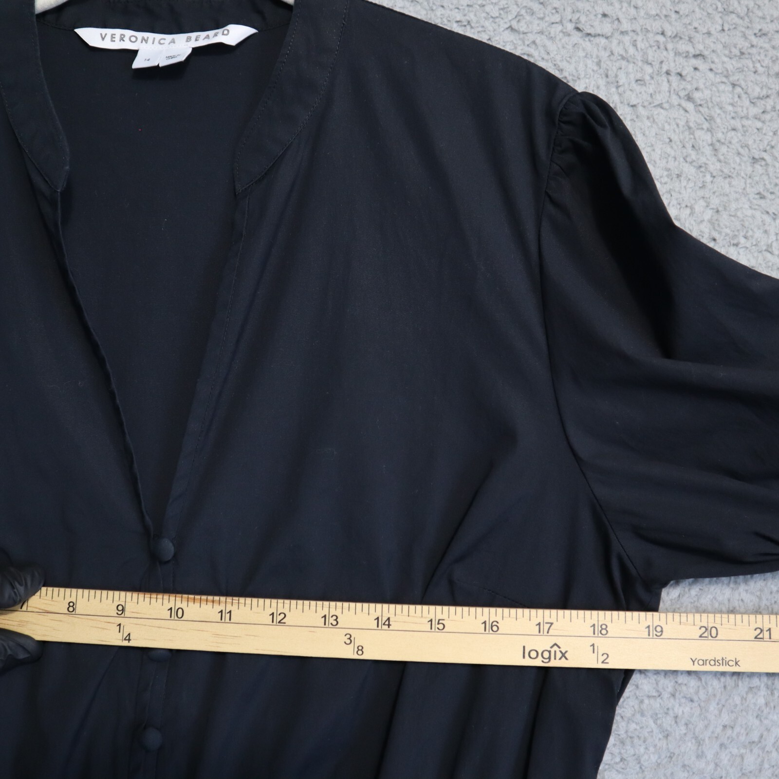 Veronica Beard Dress 14 Black Midi Button Belted Izie V Prairie Lined Boho