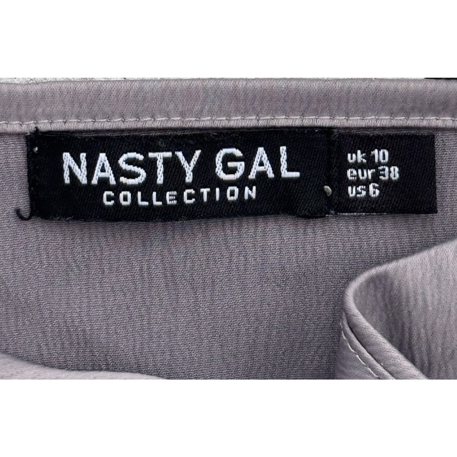 Nasty Gal Collection Womans Grey Satiny Drape Neck Mini Dress Sz 6
