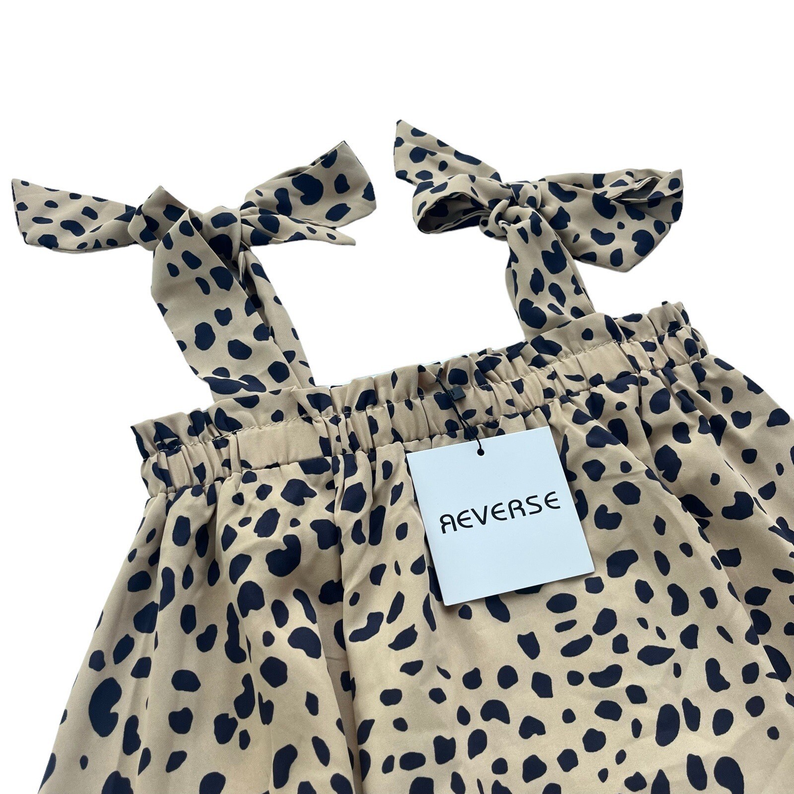 Reverse Womens Medium Tan Navy Cheetah Print Polyester Tent Tie Tank Flowy Dress