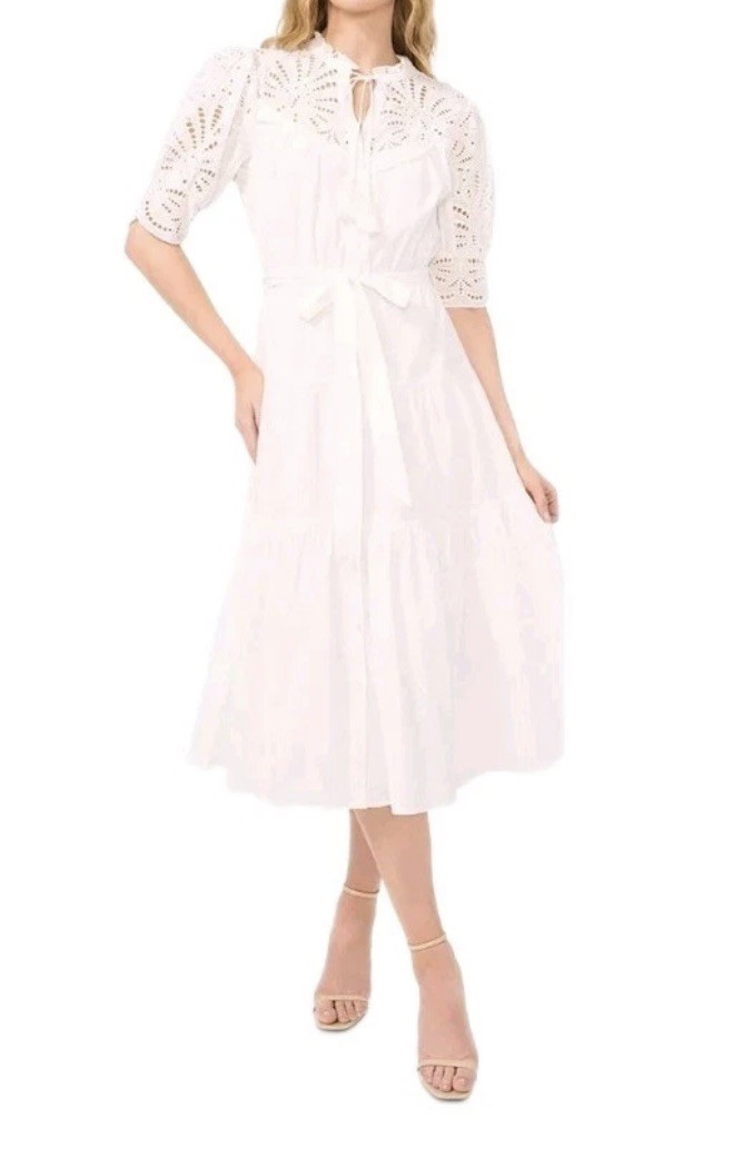 CeCe Bloomingdales Dress L White Cotton NWT (NO BELT)