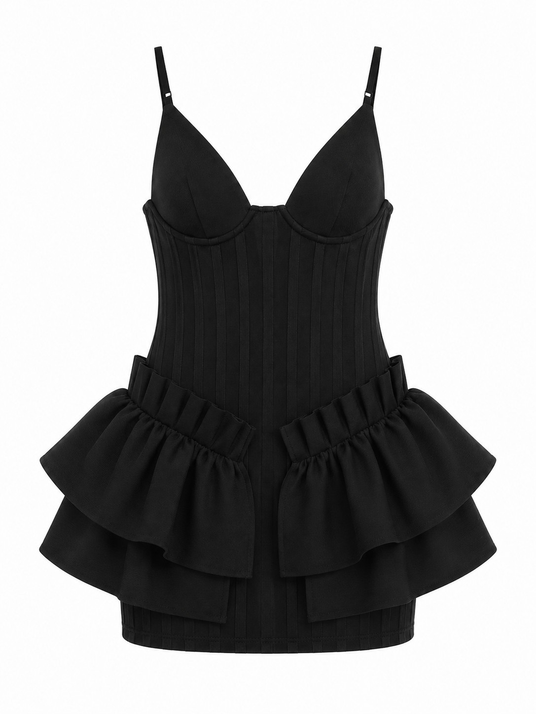 Caramella Black Bandage Corset Peplum Mini Dress Bodycon Party Size S