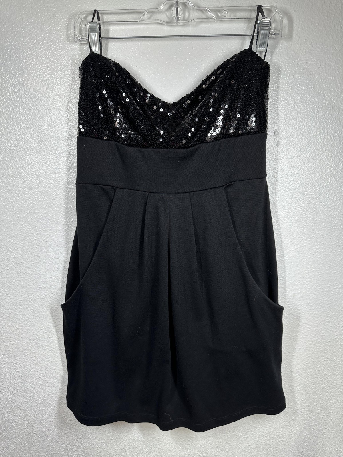Love Culture Dress Womens Large Black Sequin Mini Pockets Made in USA Cocktail
