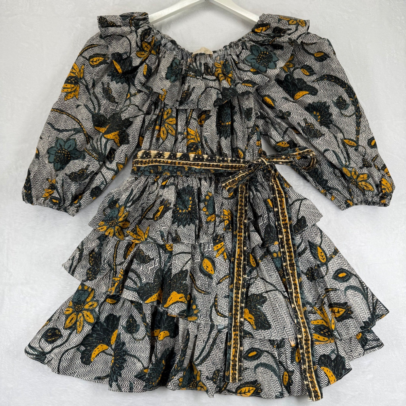 Ulla Johnson Floral Zigzag Cotton Ruffle Mini Dress Spring Summer 2022 Size 4