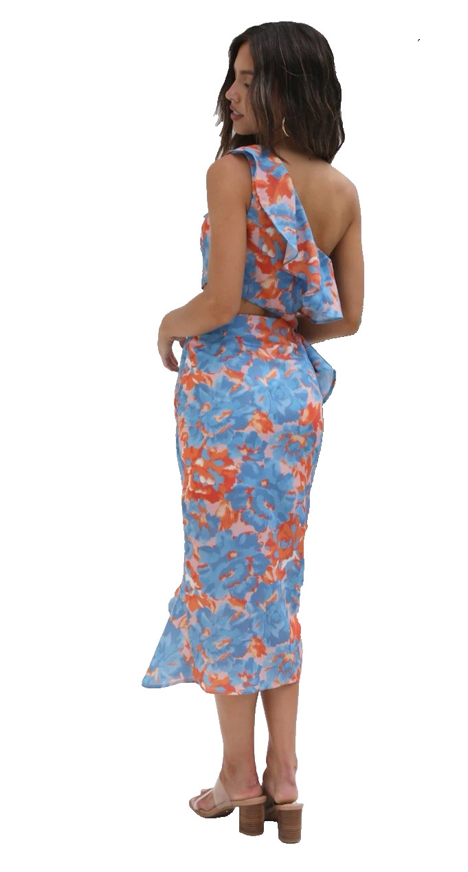 Hello Molly 2Pc Set Blue Size 4 Crop Top Midi Skirt Co Ord Vacation Wedding