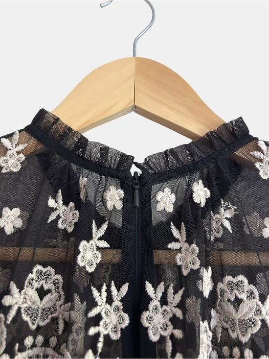 Needle & Thread Embroidered Tulle Midi Dress Black Cream Floral Wedding Guest 2