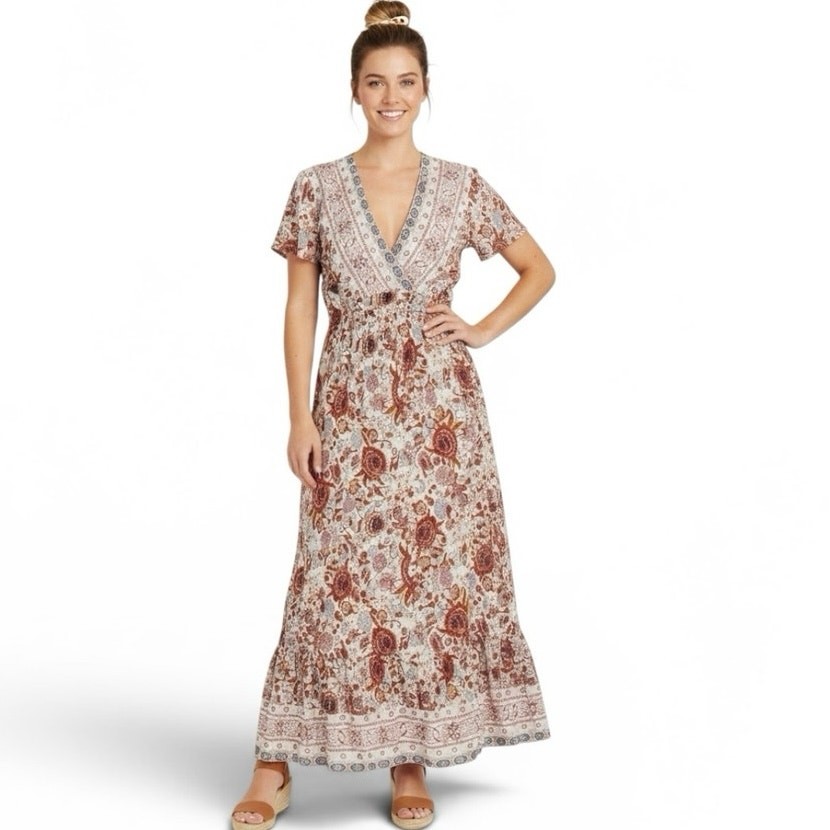 Zesica Sz L Wrap Dress Versatile Adjustable Peach multicolor lightweight | EUC