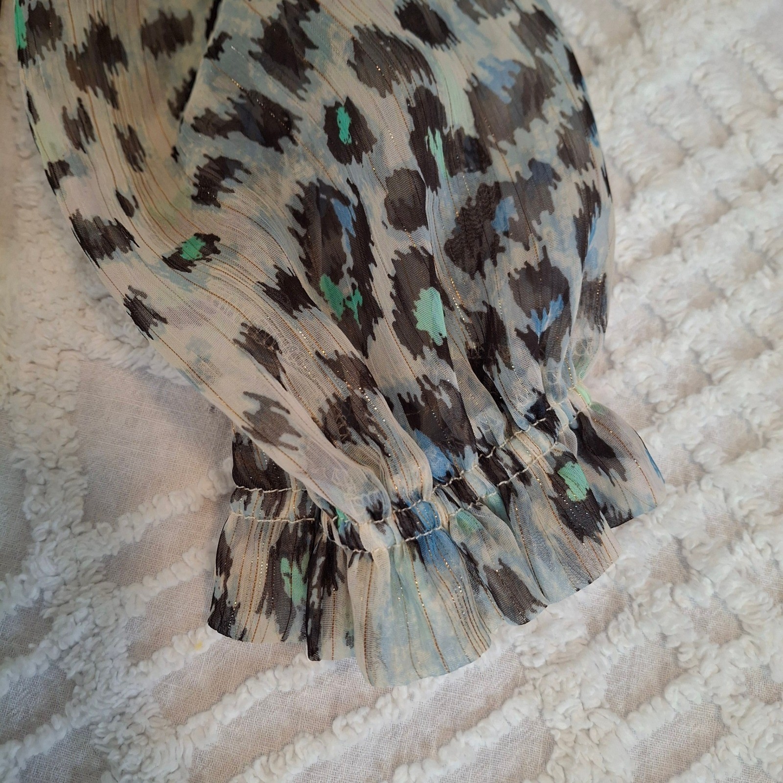 LOFT Medium Tiered Flounce Leopard Print Sheer Chiffon Long Sleeve Dress NWT