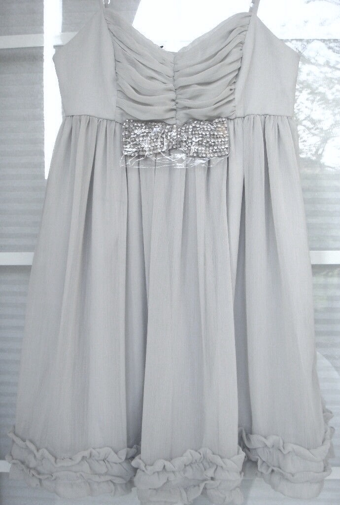 STEVE MADDEN Ruffle Botttom Gray Spaghetti Strap Homecoming Dress NWT Jrs Sz M