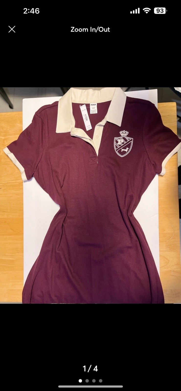 PINK Burgundy/Beige Piqué Cotton Polo Dress XL Embroidered Logo Collared