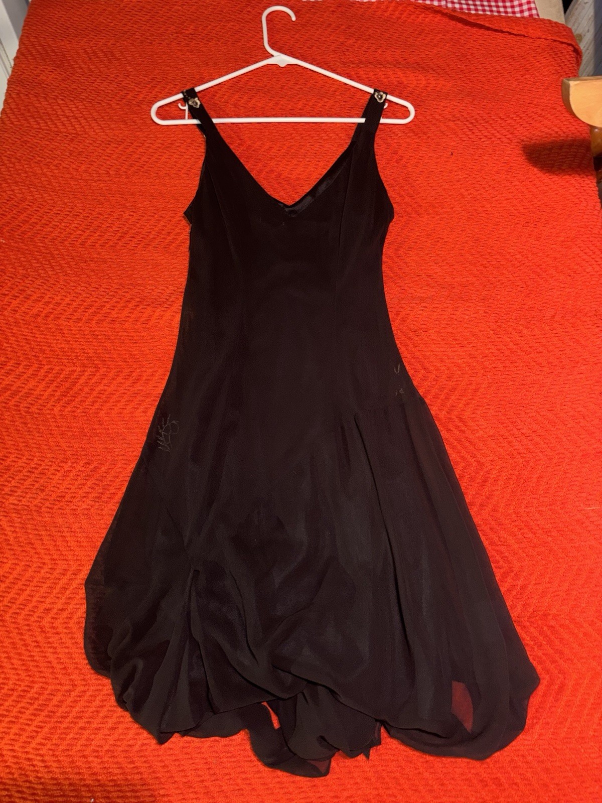 R&M Richards Black Chiffon V-Neck Spaghetti Strap Sequin Floral Dress 8