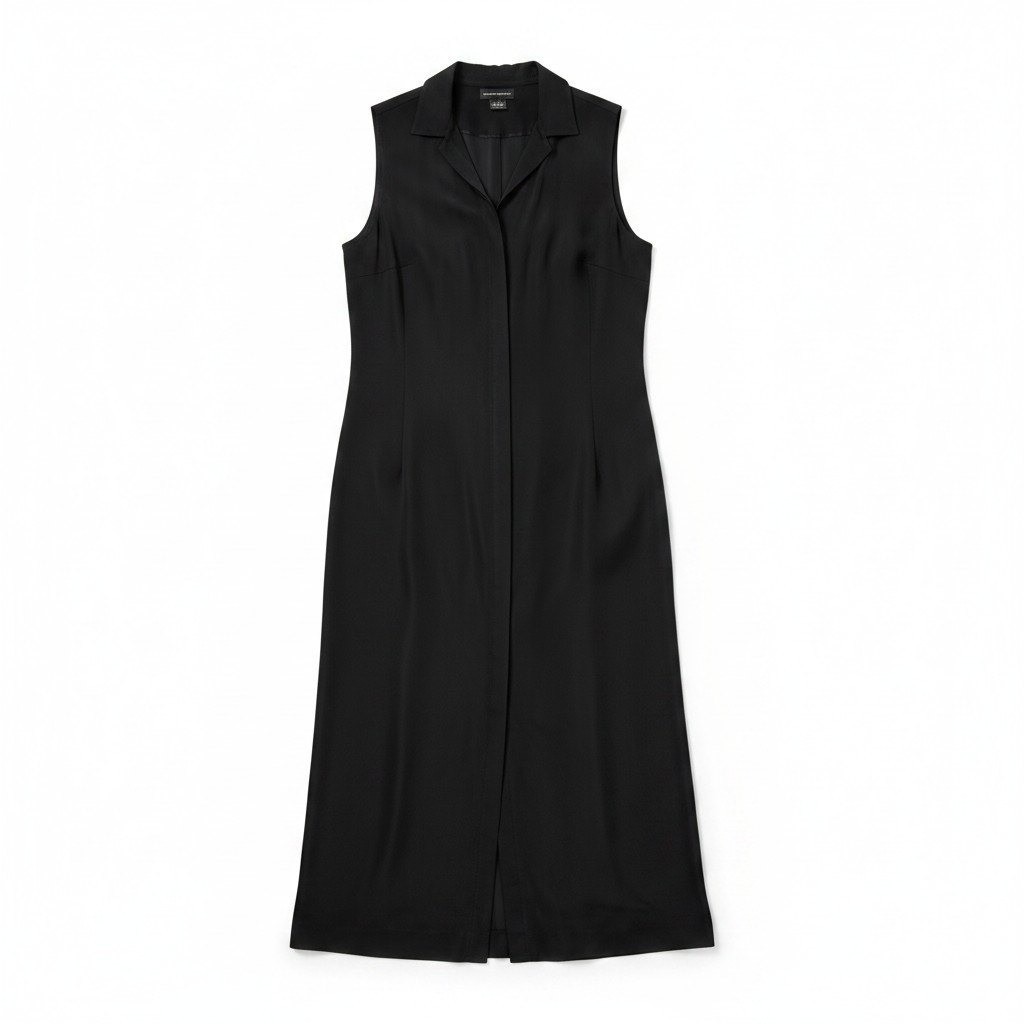 Banana Republic LBD Black 100% Silk Sleeveless Maxi Shirt Dress Size 8