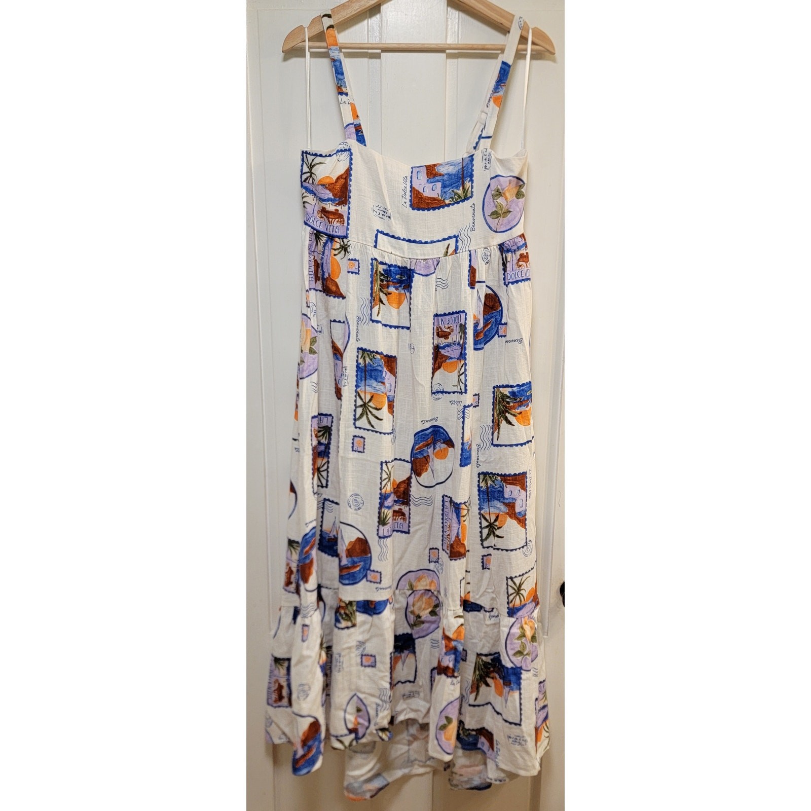 Paper Heart Anthropologie “La Dolce Vita” Postcard Midi Dress – Small