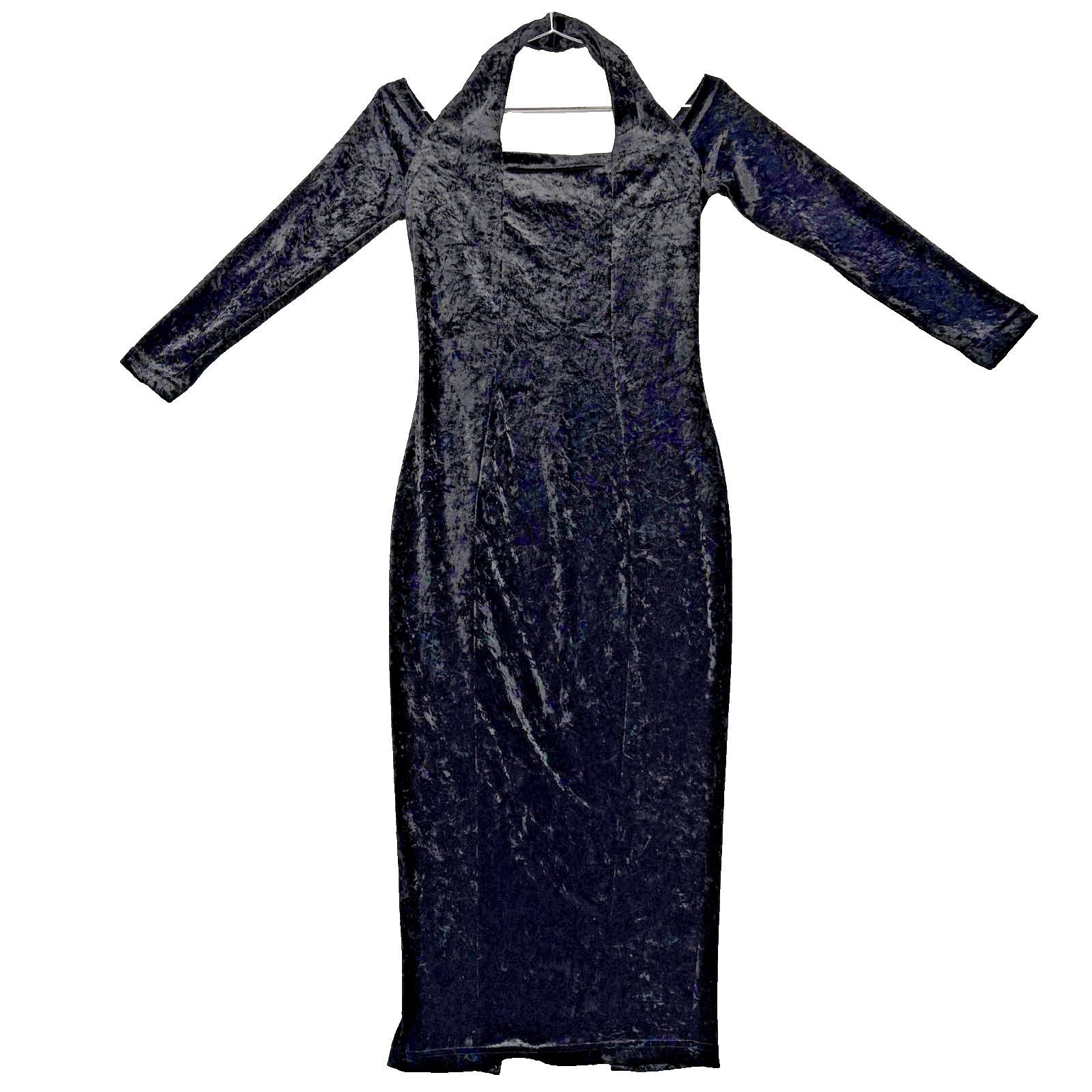 Vintage 90s Crushed Velvet Maxi Dress Small Black Joule Energy Evening Goth
