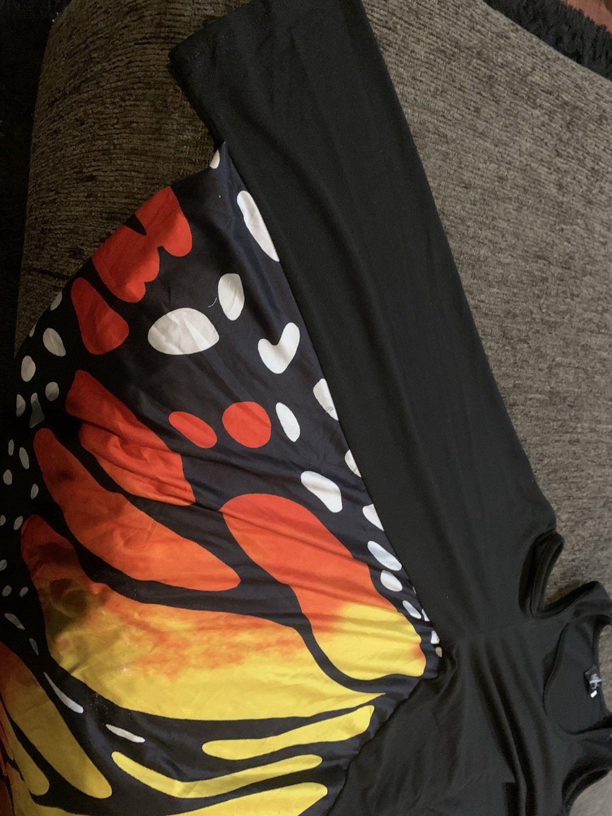 Butterfly Wing Cold-Shoulder Dress in Orange, yellow and Black