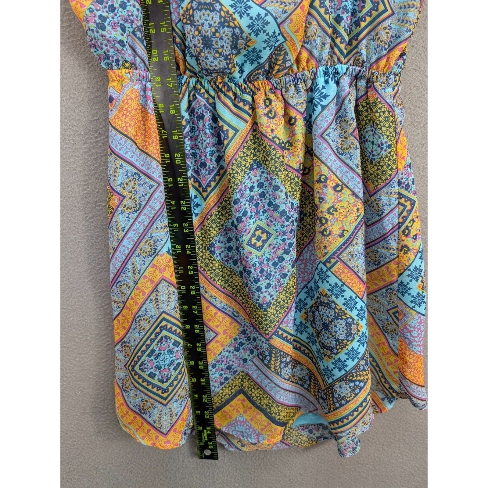 Eyeshadow Geometric Dress V-Neck Tunic Boho Hippie Cottagecore Summer Women’s M