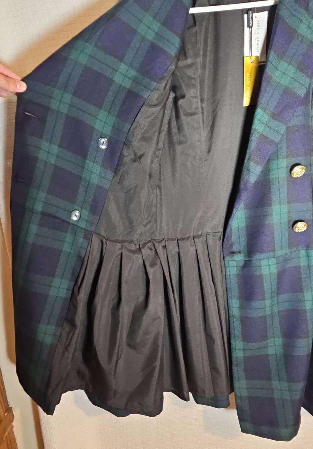 Alexia Admor Button Down Dress-Emerald Green Blue and Black Plaid-Size 6-NWT