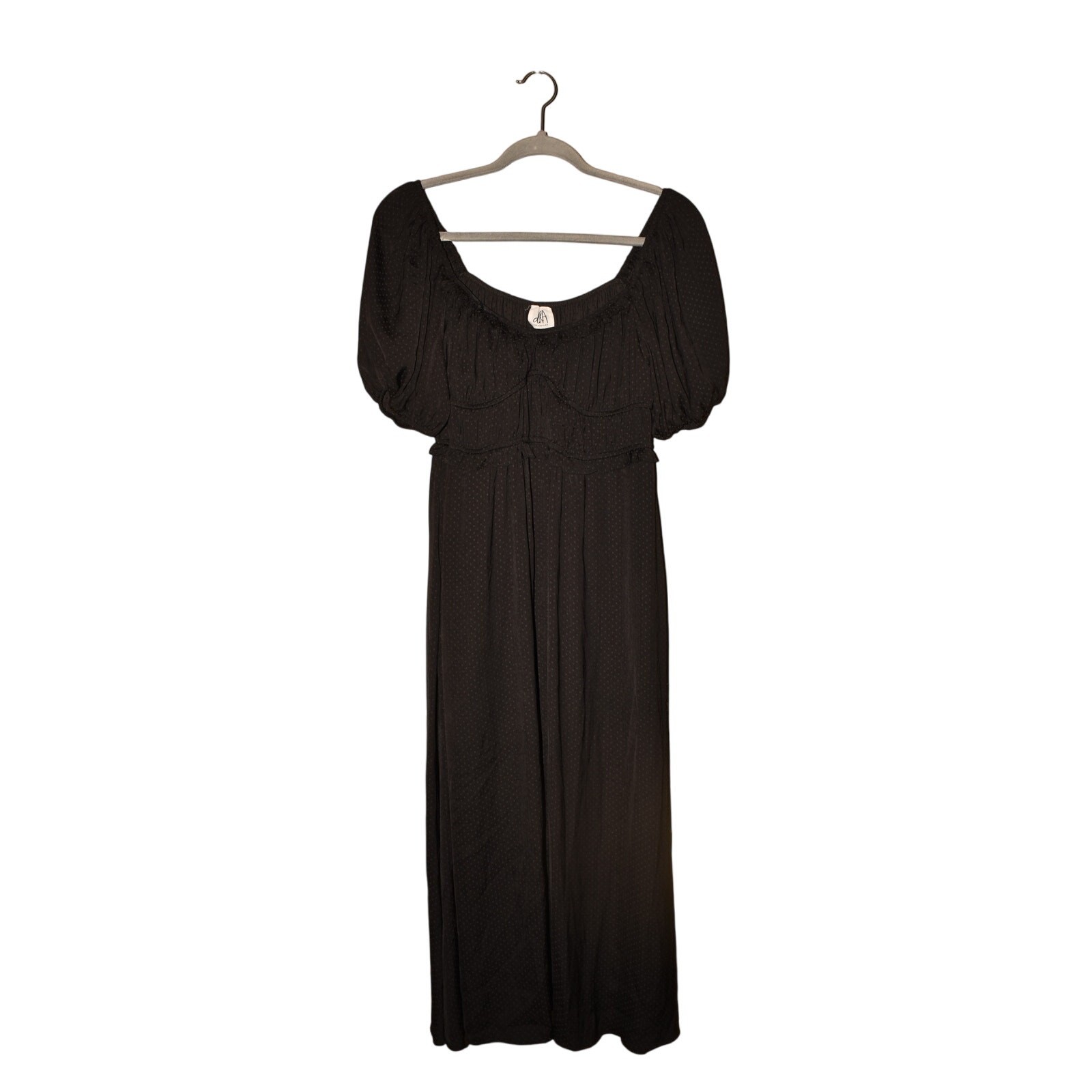 DRA LA $164 Black Micro Polka Dot Short Puff Sleeve Maiden Maxi Dress Medium