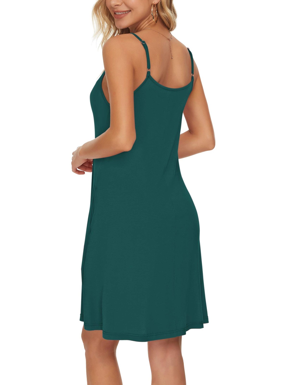 Women’s Summer Spaghetti Strap Button Down V Neck (M Dark Green)