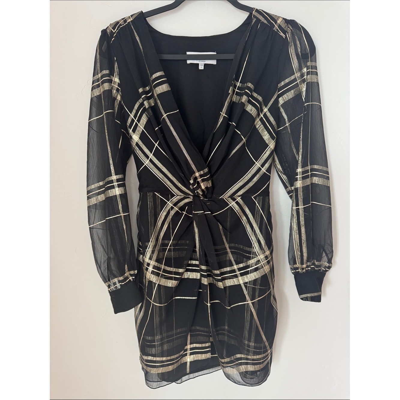 L’Academie Los Angeles Black Gold Plaid Twist Front Mini Dress Party Revolve XS