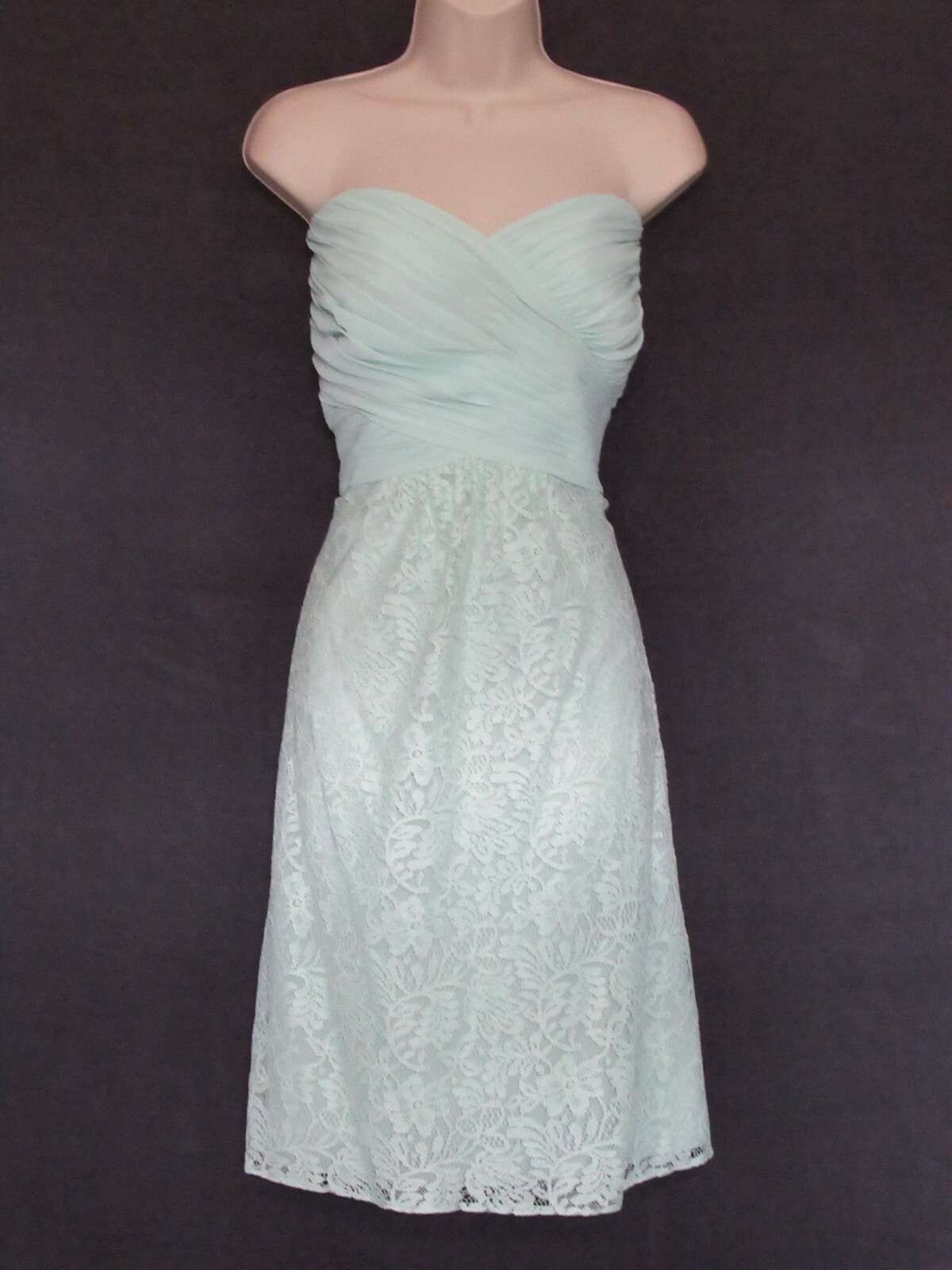 NWT B2 Jasmine Seamist Green Strapless Ruched Chiffon Lace Maxi Mini Dress 22