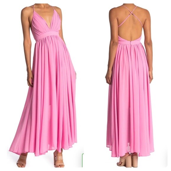 Meghan LA Enchanted Garden Maxi Dress In Bubblegum Pink Halter Size Large 8-10