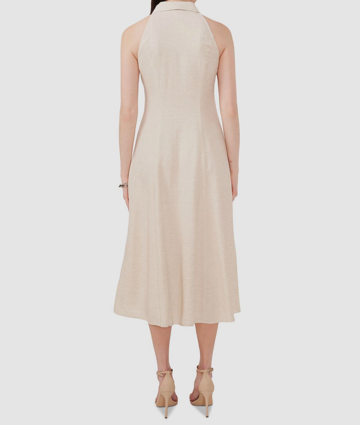 1.STATE Women’s Beige Ruched Button-Front Sleeveless Shirtdress Size S