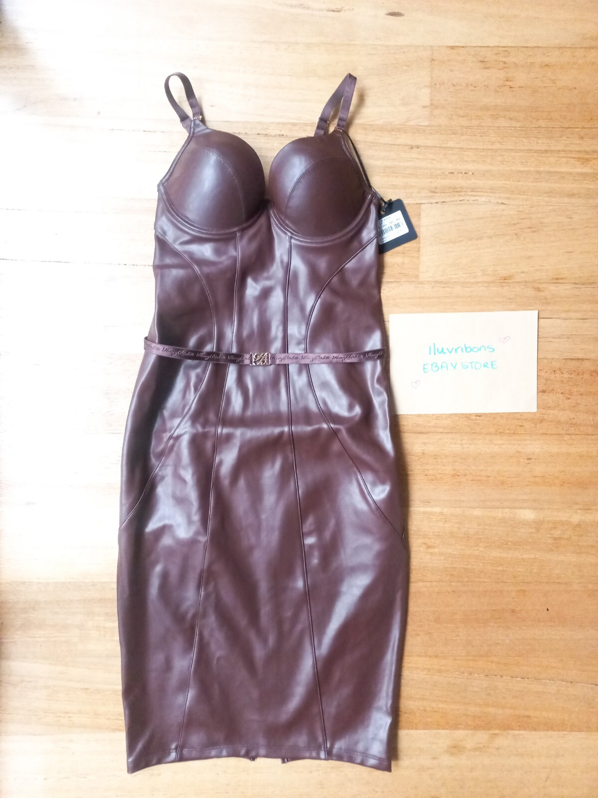 💗HONEY BIRDETTE EMILY 10C BROWN MAHOGANY VEGAN LEATHER LEATHERETTE DRESS 32C 💗