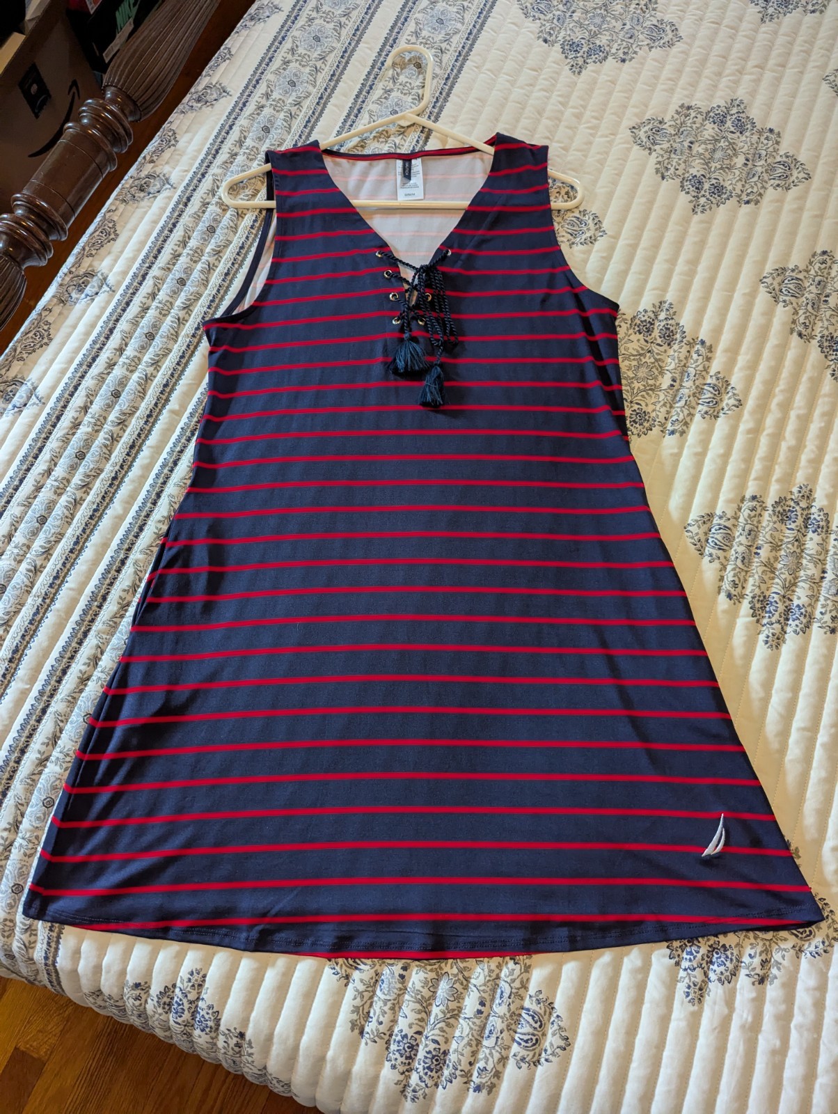 Nautica Striped Sundress Medium Navy Red