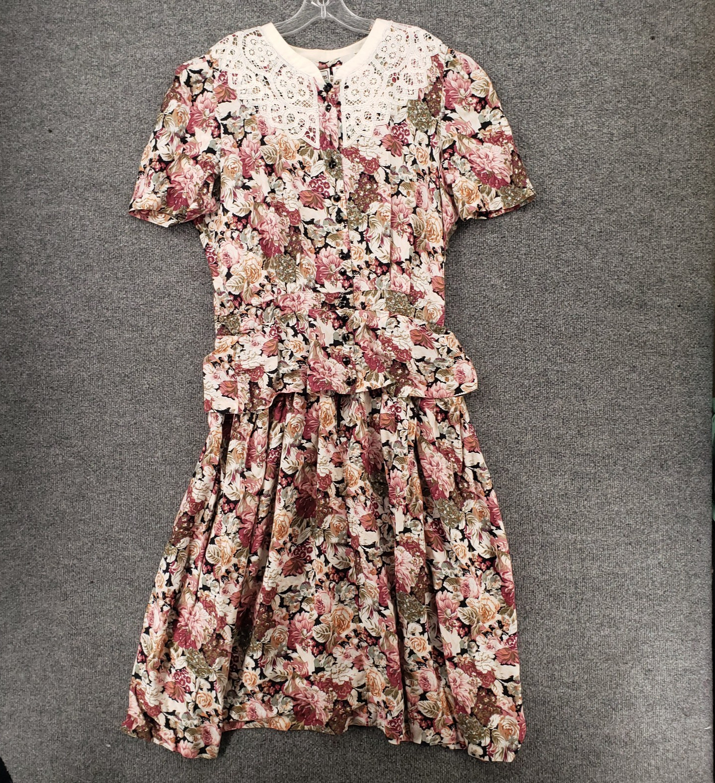 VINTAGE Karin Stevens Dress Womens 22W Plus Pink Floral Crochet Lace Boho 90s