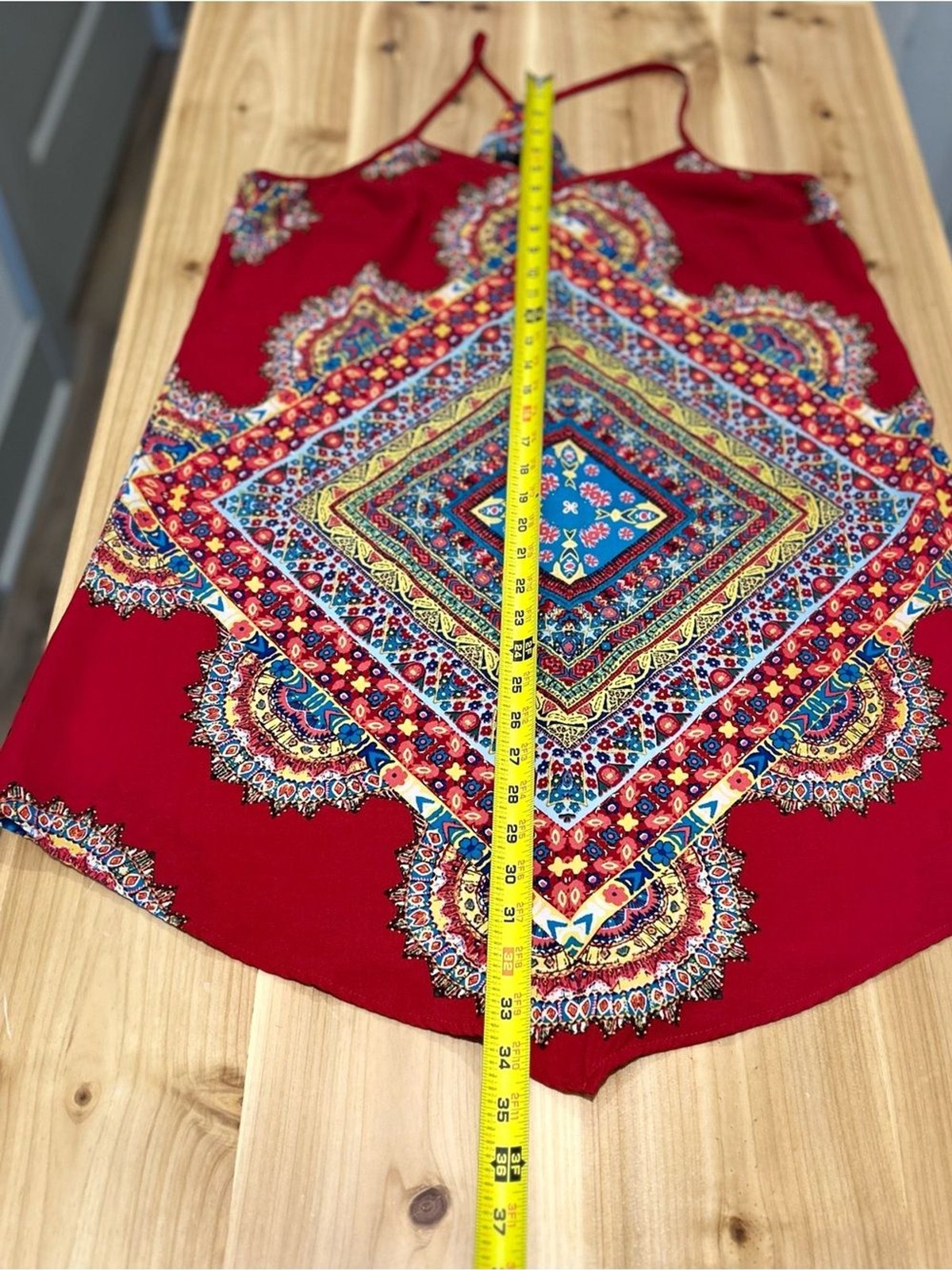 BeBop Red Boho Print Spaghetti Strap Mini Dress