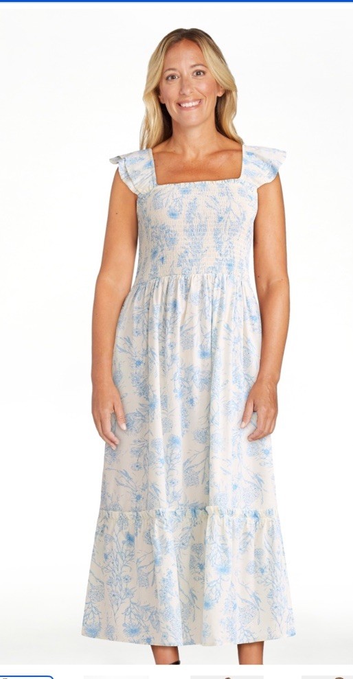 The Pioneer Woman 2x Plus Sundress Smocked Bodice Blue Ivory Floral Babyshower