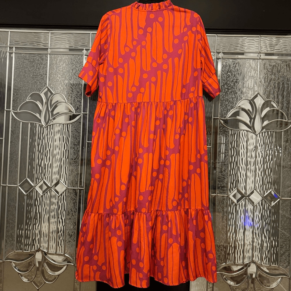 Collection by Cezele Orange & Purple Marmalade Dye Print Casual Long Midi Dress